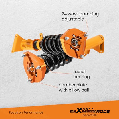 maXpeedingrods Coilovers for Benz C-Class W204 C180 C200 C220 C300 C350 2008-2014 RWD, 24 Levels Damper Adjustable Coilovers Suspension Kit, Height Adjustable Shock Absorber Lowering Kit, Gold