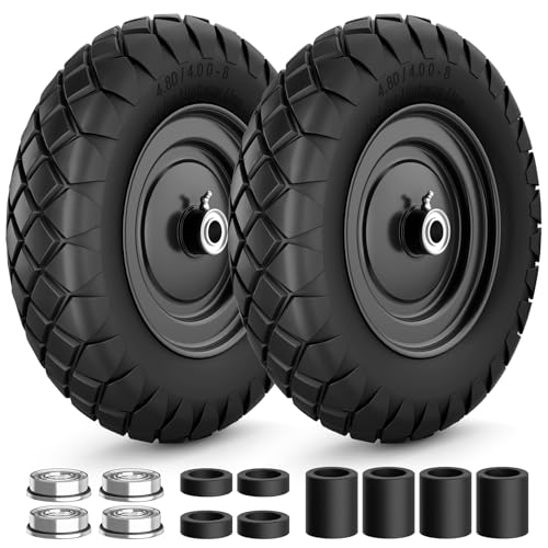 RONPOW 4.80/4.00-8 Flat Free Wheelbarrow Tire and Wheel, 16" Black 2-Pack