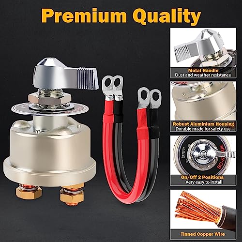FEITON 12-48V Battery Disconnect Switch, 200A Heavy Duty Master Switch - color: Switch & Cables