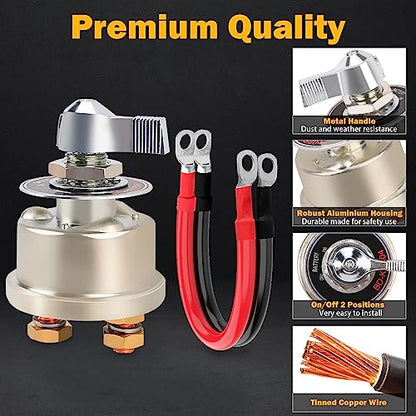 FEITON 12-48V Battery Disconnect Switch, 200A Heavy Duty Master Switch - color: Switch & Cables