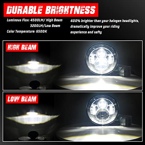 Classic Chrome 7 Inch LED Headlight & 4.5 Inch Fog Lights with Turn Signals, Headlamp Kit with Mounting Ring and 2 Adapter Harnesses Compatible with Harley Road King Electra Glide Ultra| DOT Certified - color: Chrome