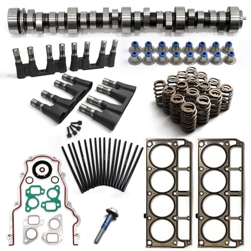 E1841P Stage 3 Camshaft Kit, Fit for 4.8 5.3 5.7 6.0 LS1 LS2 LS6 LQ4 LQ9 V8 GMC Chevrolet 1997-2013 Gen Ⅲ/Ⅳ, Includes .595" LS Stage 3 Cam Kit, Pushrods, Gaskets, Lifters - color: With Head Gasket & Lifters