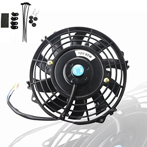 MOSTPLUS Black Universal Electric Radiator Slim Fan Push/Pull 12V + Mounting Kit (7 Inch) - size: 7 Inch, style: Set of 1