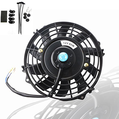 MOSTPLUS Black Universal Electric Radiator Slim Fan Push/Pull 12V + Mounting Kit (7 Inch) - size: 7 Inch, style: Set of 1