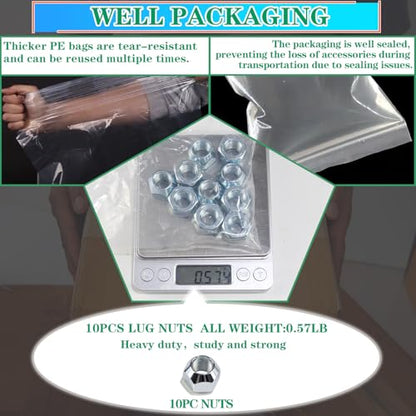10pcs 1/2''-20 Trailer Lug Nuts, Zinc Plate - size: 10pcs lug nuts
