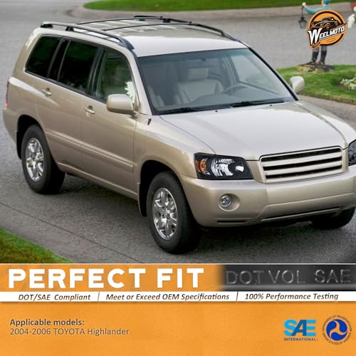 WEELMOTO Halogen Headlights Assembly for 2004-2006 Toyota Highlander - color: Clear Lens I Black Housing I Amber Reflector