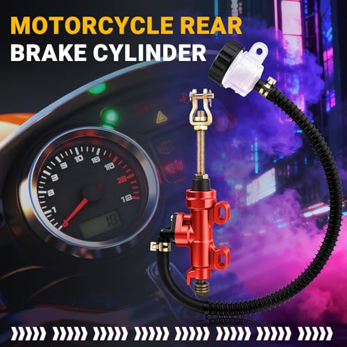 Rear Brake Master Cylinder Replacement with Brake Fluid Reservoir for Most Motorcycles, Dirt Bikes, Pit Bikes and ATV - Red - color: red