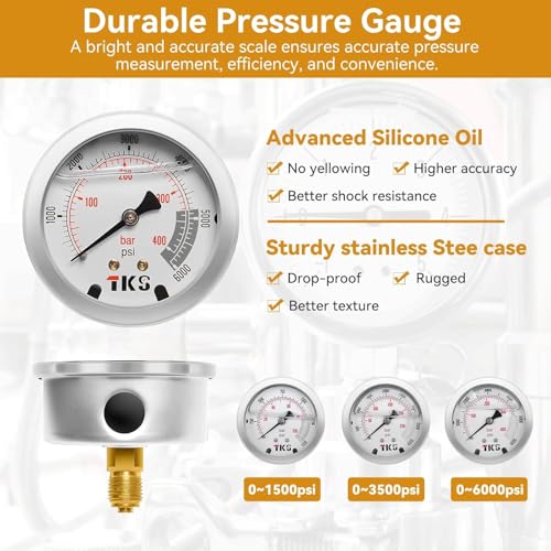 Hydraulic Nitrogen Accumulator Charging Kit, Nitrogen Fill Kit, Nitrogen Pressure Test System with 7 Couplings, 3 Gauges(1500PSI /4000PSI/ 6000PSI), and 1 Gas Hose (3 Gauges) - size: 3 Gauges 7 Couplings