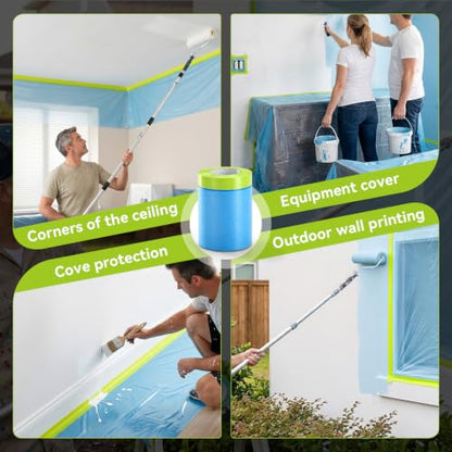 VOISEN 6 Rolls Pre-Taped Masking Film for Painting -22" x 66',Painters Plastic Sheeting with Widened Automotive Masking Tape, Plastic Tarp for Painting, Film for Car, Wall Protection - color: 6 Rolls
