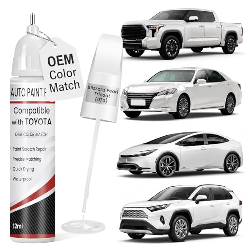 Blizzard Pearl Tricoat(070) Touch Up Paint for Toyota, 0.4 fl oz OEM Color Match Professional Grade Car Paint Scratch Remover for Avalon/RAV4/Camry/Corolla/Highlander/Prius/Sequoia/Sienna - color: Blizzard Pearl Tricoat
