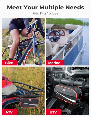 KEMIMOTO UTV Roll Cage Storage Bag Universal 1680D Grab Handle Storage Bag Dimensions 11" x 5" Side by Side Accessories Compatible with UTV, ATV, Bike, Off-road Vehicle, Black and Red - color: Black+Red
