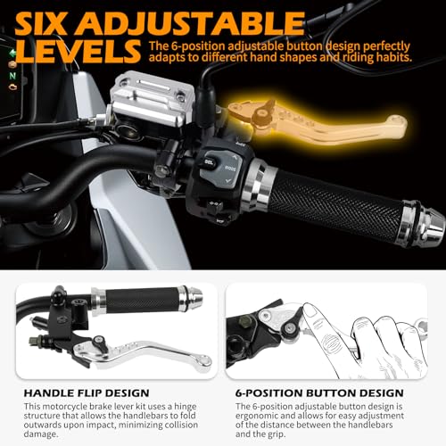 DREAMIZER Universal 7/8" 22mm Motorcycle Handlebar Brake Master Cylinder Clutch Levers CNC Left & Right Set + Hand Grips Compatible with Harley Honda Kawasaki Yamaha Suzuki (Silver) - color: Silver