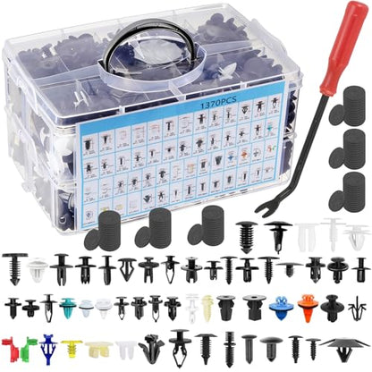 1501Pcs Car Retainer Clips & Plastic Fasteners Kit - 54 Sizes Auto Push Pin Rivets Set with Removal Tool, 10 Cable Ties, Sponge Cushions. 3-Layer Storage Box for Toyota Ford Honda (1501Pcs) - style: 1501pcs