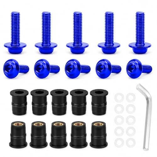 10PCS Motorcycle Windshield Bolt Kit, M5 Motorbike Fairing Bolts Nuts (Blue) - color: Blue