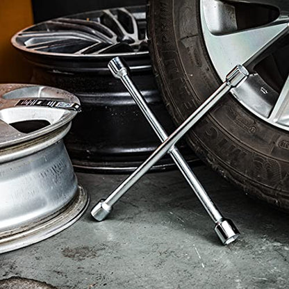 CARTMAN 14 Inch Universal Heavy Duty Lug Wrench 4 Way Tire Iron Wrench (Pack of 2) - size: 14" Chrome (Pack of 2)