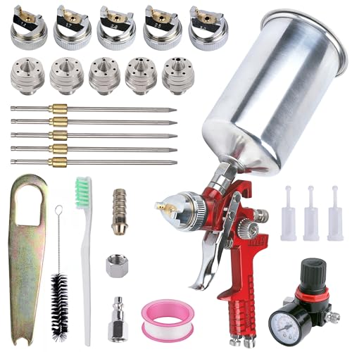 HVLP Spray Gun 1.4/1.7/2.0/2.5/3.0mm Kit with 1000cc Aluminum Cup - color: red