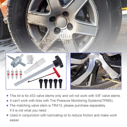 Quick Change Tire Valve Tool Kit,Tire Valve Stem Core Quickly Replacement Tool Kit,Perfect Tool for Replacing Leaky Valves in Cars,ATVs,Trucks,Motorcycles, etc.with 5 TR413 Valve,4-Way Valve Tool - size: Set B