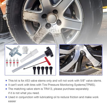 Quick Change Tire Valve Tool Kit,Tire Valve Stem Core Quickly Replacement Tool Kit,Perfect Tool for Replacing Leaky Valves in Cars,ATVs,Trucks,Motorcycles, etc.with 5 TR413 Valve,4-Way Valve Tool - size: Set B