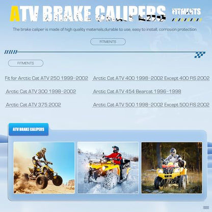 Front Rear ATV Brake Calipers Set with Pads for Arctic Cat 400 500 1998 1999 2000 2001 2002, Replace for 0402-011 0402-010, 3 Set，Left/Right Calipers
