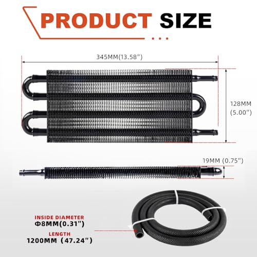 BARTOO Universal 5/16" Transmission Oil Cooler Kit, Aluminium alloy 4 Pass Tube and Fin Oil Cooler Kit(Black) - color: Black, size: 4 Pass