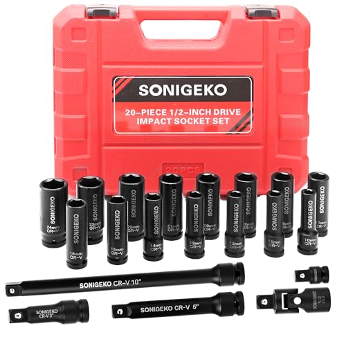 20-Piece 1/2" Drive Impact Socket Set, Metric(10mm-24mm） - size: 20 PCS, 1/2" Socket Set, Metric