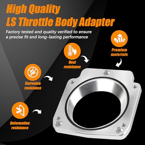 551513 LS Throttle Body Adapter 92mm Compatible with LS1 3 Bolt Intake Manifold to LS3 4 Bolt Throttle Body DBC L33 L59 LM4 LM7 LQ4 LQ9 LR4 LS6 LSX 4.8L 5.3L 5.7L 6.0L Replacement for 551513