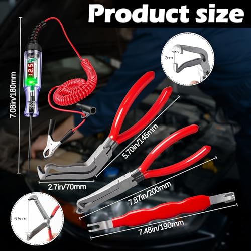 Electrical Disconnect Pliers Set – Automotive Electrical Tools & Connector Removal Tool Kit with Hose Clamp Pliers, Wire Terminal Separator, and Car Plug Connector - color: Red
