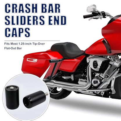Motorcycle Crash Bar Sliders End Caps Derlin for Harley Touring Softail Sportster 1.25" Engine Guard Saddlebag Guard M12 2PCS (Black 1.68-inch) - color: Black 1.68-inch