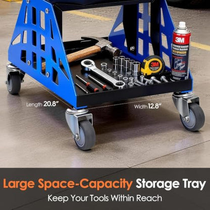 Mechanic Stool 400 LBS Capacity Garage Stool Gift for Men, Heavy Duty Rolling Mechanics Seat, Tools for Automotive Auto Repair (Blue-1) - color: Blue-1