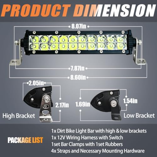 Dirt Bike Light Bar Kit, All-in-one Plug-Play 7 Inch Dirtbike Headlight Kit - color: (White) Light Bar with Bar Clamps + 12V Wiring + Switch