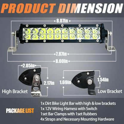 Dirt Bike Light Bar Kit, All-in-one Plug-Play 7 Inch Dirtbike Headlight Kit - color: (White) Light Bar with Bar Clamps + 12V Wiring + Switch