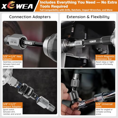 XEWEA 14PCS 3/8" Drive Screw Extractor Set，Multi-Spline Easy Out - size: 10+4PCS
