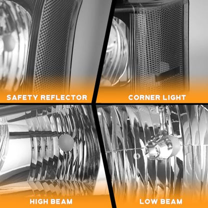 WEELMOTO Halogen Headlights Assembly for 2003-2007 Chevy Silverado - color: Clear Lens l Black Housing l Clear Reflector