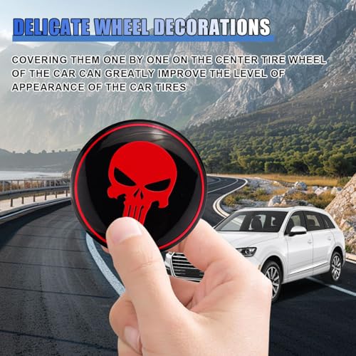 4PCS Skull Car Wheel Hub Center Cap Sticker, 2.2 Inch/56MM (Red) - color: Red
