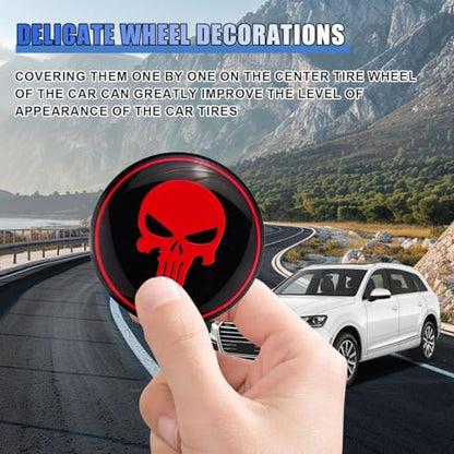 4PCS Skull Car Wheel Hub Center Cap Sticker, 2.2 Inch/56MM (Red) - color: Red