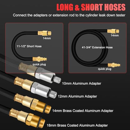 JIFETOR Cylinder Leak Down Tester 10PC Kit Professional Dual Pressure Gauge - color: Red Case