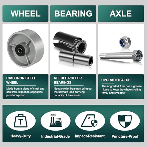 6" x 2" Industrial Casters, Steel Cast Iron Wheel - Heavy Duty Caster -Set of 4 Caster with 5000 lbs Capacity, Roller Bearing-1/2" Bore, Replacement Wheel for Platform Trucks(4 Pack) - style: 6"×2"