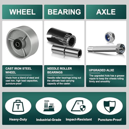 6" x 2" Industrial Casters, Steel Cast Iron Wheel - Heavy Duty Caster -Set of 4 Caster with 5000 lbs Capacity, Roller Bearing-1/2" Bore, Replacement Wheel for Platform Trucks(4 Pack) - style: 6"×2"