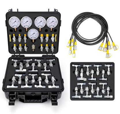 Hydraulic Pressure Test Kit, 600bar /10000psi / 60Mpa 5 Gauges 13 Test Couplings 14 Tee Connectors 5 Test Hoses, Hydraulic Test Gauge kit for Excavator Construction Machinery (5 Gauges) - size: 5 Gauges 13 Test Couplings