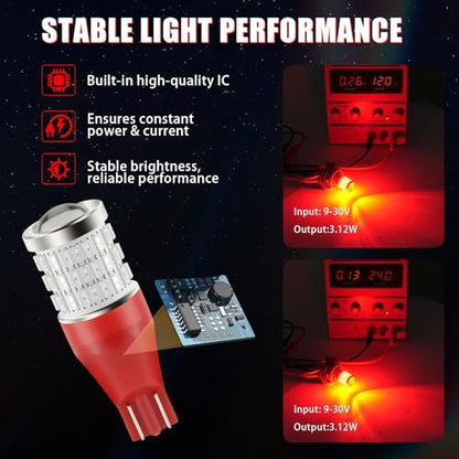 iBrightstar 921 LED Bulb Red, T15 912 LED 3rd High Mount Brake Lights Bulbs Super Bright for Tail Lights, 2 Pack - color: Red, size: 921
