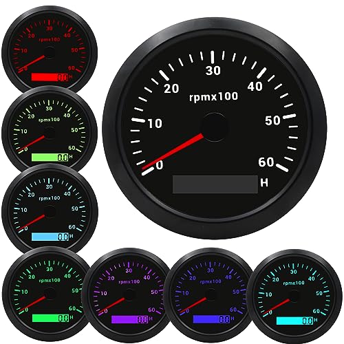 Geloo 85MM Boat RPM Tachometer Gauge 6000RPM Tacometro Meter LED - color: Black, size: 6000 RPM
