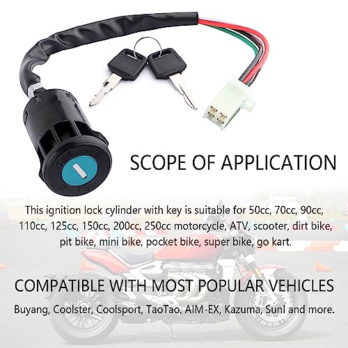 Ignition Switch with Key,Standard 4 Wire Ignition Lock Cylinder Fit for 50-250cc Motorcycle,Scooter,ATV,Pocket Bike,Dirt Bike,Motorcycle Accessories Ignition Switch Cylinder