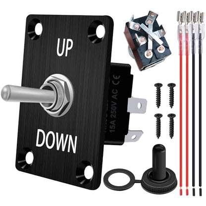 weideer Momentary Reverse Polarity Switch 12V 30A Motor Control RV Jack Switch DPDT 4 Pin (ON)-Off-(ON) UP DOWN Toggle Switch with Waterproof Cap Wires - color: BK-Toggle Switch-UP DOWN, size: Momentary