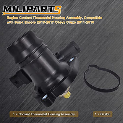 Engine Coolant Thermostat Housing Assembly, Compatible with Buick Encore 2013-2020 Chevy Cruze 2011-2016 OE 55579010 25200455 131-180 - color: Black-New