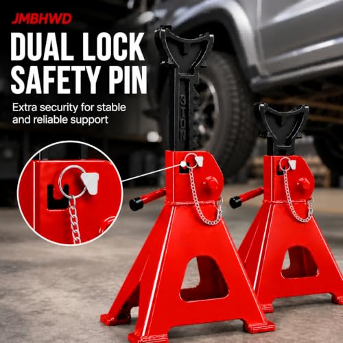 Jack Stands 3 Ton Jack Stand with Double Pin Locking, Safety Stands for Home Garage Vehicle Repair Mens Tools for Car, 1 Pair, Red - color: Red