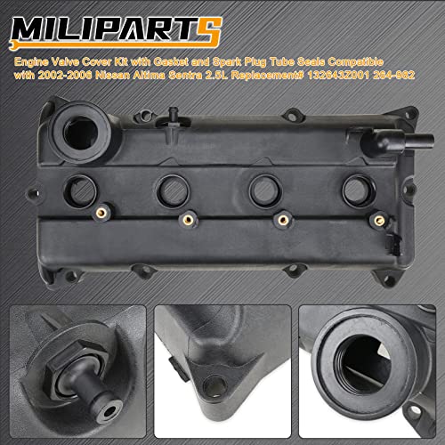 QR25DE Valve Cover with Tube Compatible with Nissan Sentra Altima 2002 2003 2004 2005 2006 2.5L Replace 13264-3Z001 264-982 - color: BLack+(Upgrade plastic)