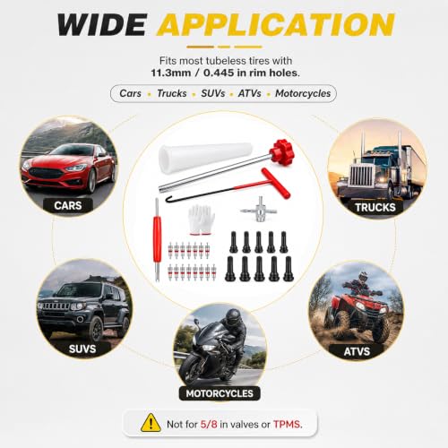 31PCS Quick Change Tire Valve Core Tool Kit,Replace Valve Stem Without Removing Tire- for Car, Truck, SUV, ATV, Motorcycle - Fits 11.3mm Rim Holes - Replace Valve Stems (TR413,TR414)