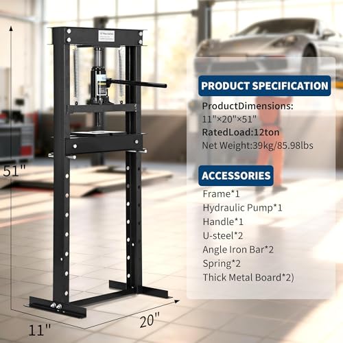 12T Hydraulic Press, Heavy-Duty h-Frame Garage Floor Hydraulic Shop Press - color: Black ( With Gloves）