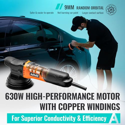 AUTIWOZ 5 Inch DA Polisher for Car Detailing, 9mm Random Orbital Polisher Buffer, 6 Speeds 2000-6200RPM, 630W Auto Polishing Machine for Car Polishing, Waxing, Sanding, W01