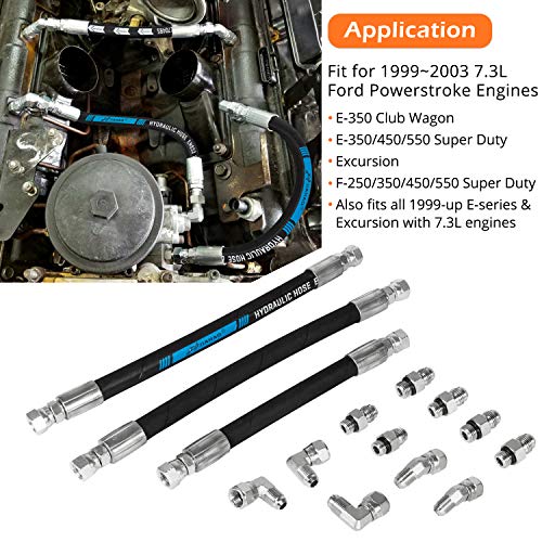 High Pressure Oil Pump HPOP Hoses Lines Kit & Crossover Line for 1999-2003 Ford 7.3L Powerstroke Diesel F250 F350 F450 F550 F650 F750 E350 E450 E550 Excursion YC3Z-9J323-E YC3Z-9J323-F F81Z-9J323-E - style: Hoses Lines Kit+Crossover Kit
